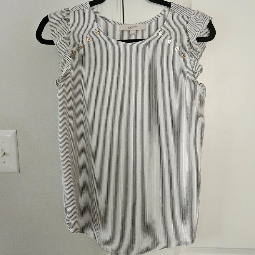 Blue and White LOFT Cap Sleeve Blouse
